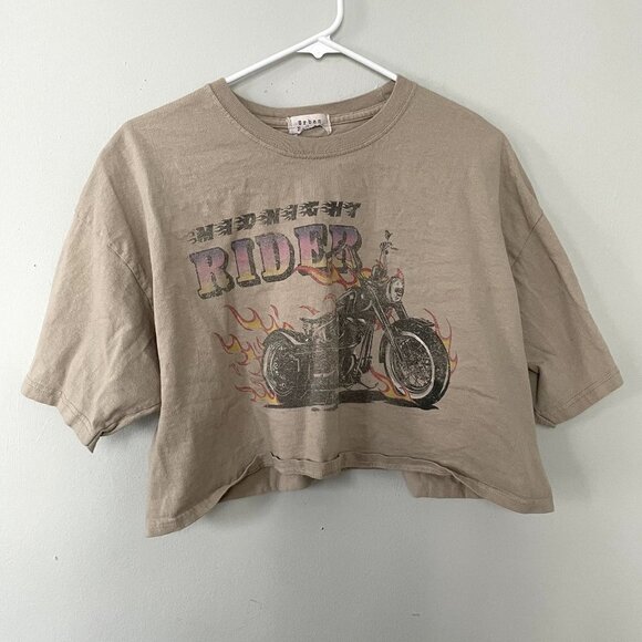 Tops - Vintage midnight rider cropped t-shirt urban tan beige motorcycle yoga athletic